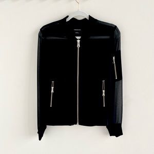 Black Sheer Chiffon Bomber Jacket - S